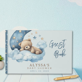 Teddy Bear Over the Moon Blue Baby Shower Gästebuch