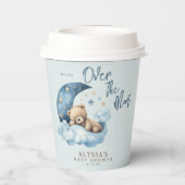 Teddy Bear Over the Moon Blue Baby Shower Pappbecher (Rückseite)