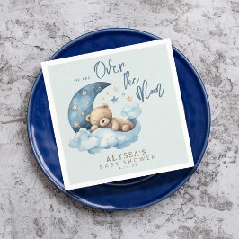 Teddy Bear Over the Moon Blue Baby Shower Serviette