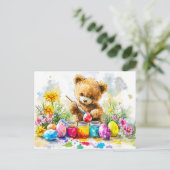  Teddy Bear Painting Easter Eggs Postkarte (Stehend Vorderseite)
