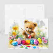  Teddy Bear Painting Easter Eggs Postkarte (Vorne/Hinten)