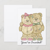 Teddy Bear Pair - Originalfarben Einladung (Vorne/Hinten)