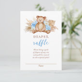 Teddy Bear Pampas Grass Diaper Raffle Baby Dusche Einladung (Stehend Vorderseite)