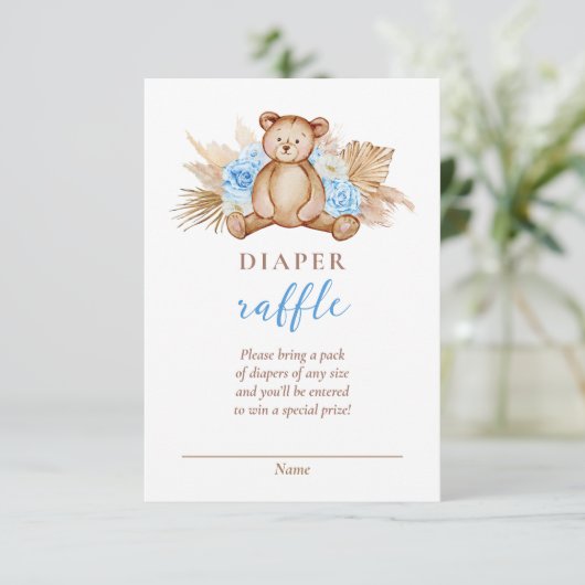 Teddy Bear Pampas Grass Diaper Raffle Baby Dusche Einladung (Stehend Vorderseite)