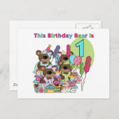 Teddy Bear Party 1. Geburtstagsgeschenke Einladungspostkarte (Vorne/Hinten)
