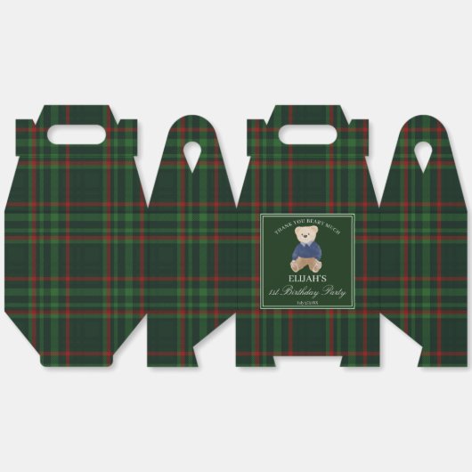 Teddy bear party favors green plaid personalized geschenkschachtel (Ungeklappt)