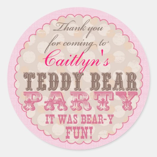 Teddy Bear Party Vielen Dank Sticker - Rosa (Vorderseite)