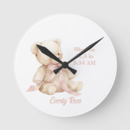 Teddy Bear Pastel Champagne Gold Baby Girl Runde Wanduhr