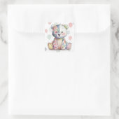 Teddy Bear Patchwork in Floral Girl Baby Shower Quadratischer Aufkleber (Tasche)