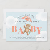 Teddy Bear Peach Blue Bearly Wait Baby Dusche Einladung (Vorderseite)
