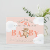 Teddy Bear Peach Sage Bearly Wait Baby Dusche Einladung (Stehend Vorderseite)