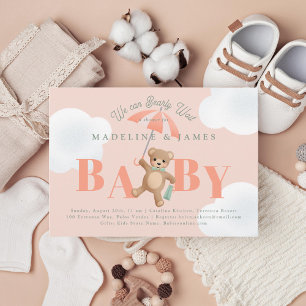 Teddy Bear Peach Sage Bearly Wait Baby Dusche Einladung