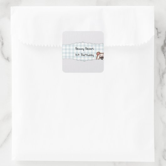 Teddy Bear Peekaboo Geburtstag Quadratischer Aufkleber (Tasche)