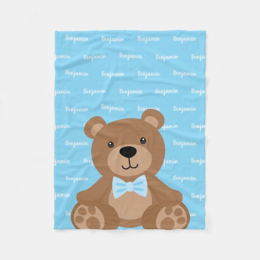 Teddy Bear Personalisiert Blue Name Boy Fleecedecke (Vorderseite)