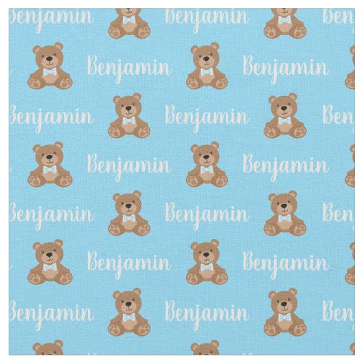Teddy Bear Personalisiert Blue Name Stoff (Nahaufnahme)