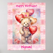 Teddy Bear personalize Name Age Birthday Party Poster (Vorne)