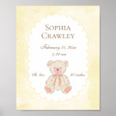 Teddy Bear Personalized Birth Info Nursery Poster (Vorne)