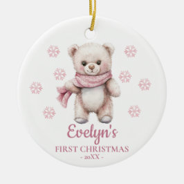 Teddy Bear Personalized Girl's First Christmas Keramik Ornament