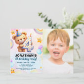 Teddy Bear Photo Birthday 4th for boy's Einladung (Stehend Vorderseite)