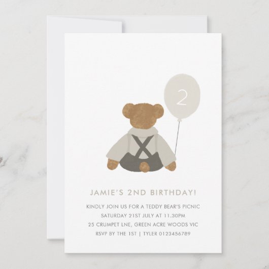 Teddy Bear Picnic Baby Birthday Einladung (Vorderseite)