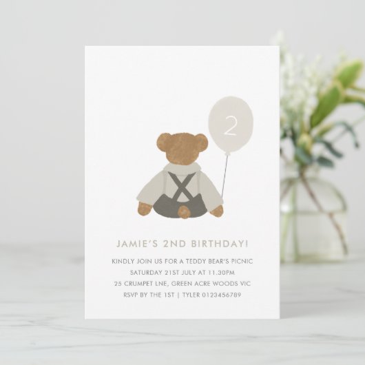 Teddy Bear Picnic Baby Birthday Einladung (Stehend Vorderseite)