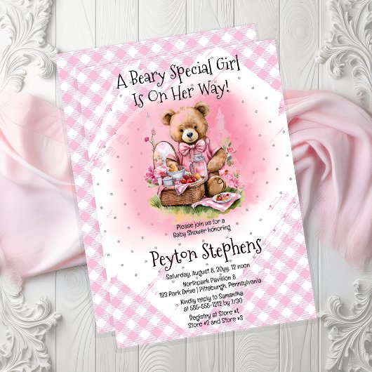 Teddy Bear Picnic Beary Special Girl Baby Dusche Einladung