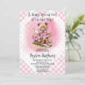 Teddy Bear Picnic Beary Special Girl Baby Dusche Einladung (Stehend Vorderseite)