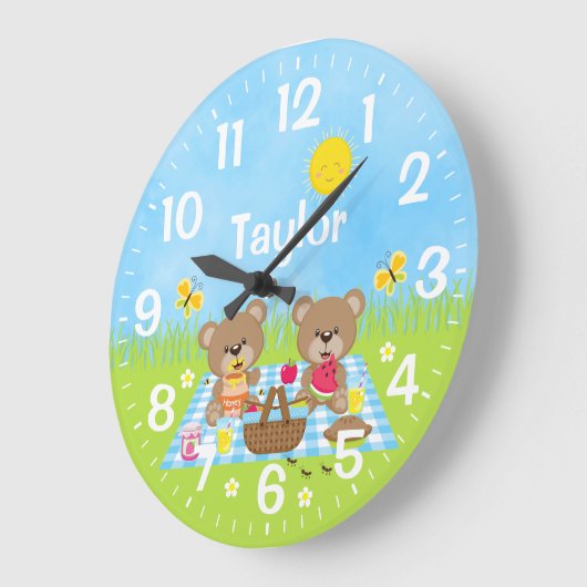 Teddy Bear Picnic Blue Große Wanduhr (Winkel)
