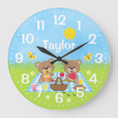 Teddy Bear Picnic Blue Große Wanduhr (Vorderseite)
