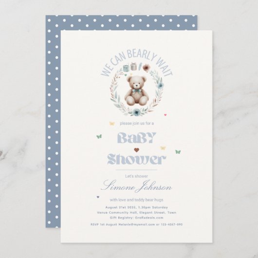 Teddy Bear Picnic Boho Baby Shower Themed Boys Einladung (Vorne/Hinten)