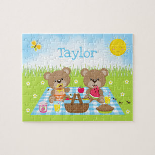 Teddy Bear Picnic Boy Blue Gingham Puzzle