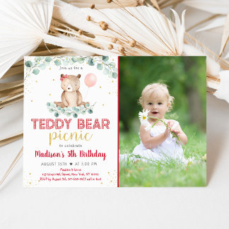 Teddy Bear Picnic Floral Geburtstag Einladung