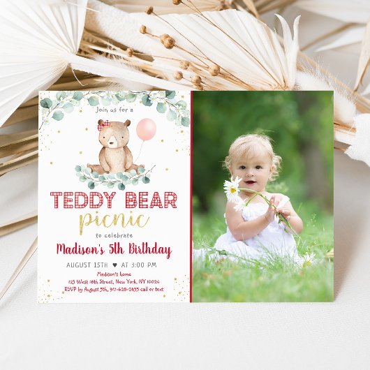 Teddy Bear Picnic Floral Geburtstag Einladung