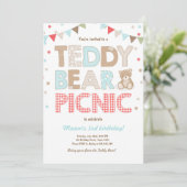 Teddy Bear Picnic Geburtstag Einladung Blue (Stehend Vorderseite)