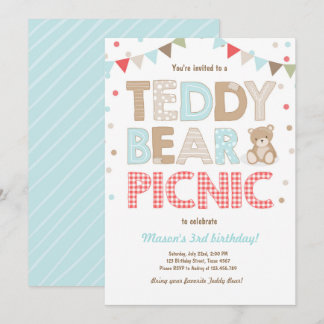 Teddy Bear Picnic Geburtstag Einladung Blue