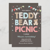 Teddy Bear Picnic Geburtstag Einladung Blue (Vorne/Hinten)