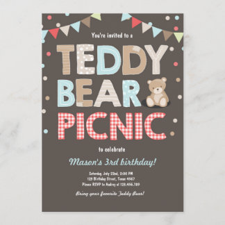 Teddy Bear Picnic Geburtstag Einladung Blue