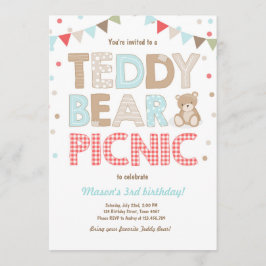 Teddy Bear Picnic Geburtstag Einladung Blue