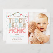 Teddy Bear Picnic Geburtstag Einladung Blue (Vorne/Hinten)