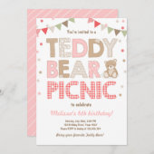 Teddy Bear Picnic Geburtstag Einladung Pink (Vorne/Hinten)
