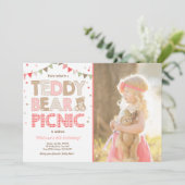 Teddy Bear Picnic Geburtstag Einladung Pink (Stehend Vorderseite)
