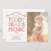 Teddy Bear Picnic Geburtstag Einladung Pink (Vorne/Hinten)