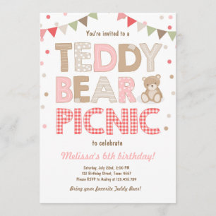 Teddy Bear Picnic Geburtstag Einladung Pink