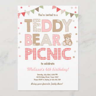 Teddy Bear Picnic Geburtstag Einladung Pink