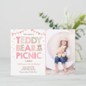 Teddy Bear Picnic Geburtstag Einladung Pink (Stehend Vorderseite)