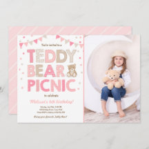 Teddy Bear Picnic Geburtstag Einladung Pink