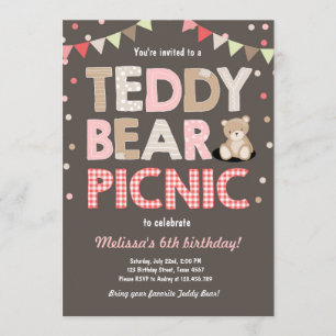 Teddy Bear Picnic Geburtstag Einladung Pink