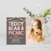 Teddy Bear Picnic Geburtstag Einladung Pink (Stehend Vorderseite)