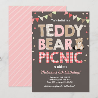 Teddy Bear Picnic Geburtstag Einladung Pink