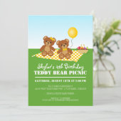 Teddy Bear Picnic Geburtstagsparty Einladung (Stehend Vorderseite)